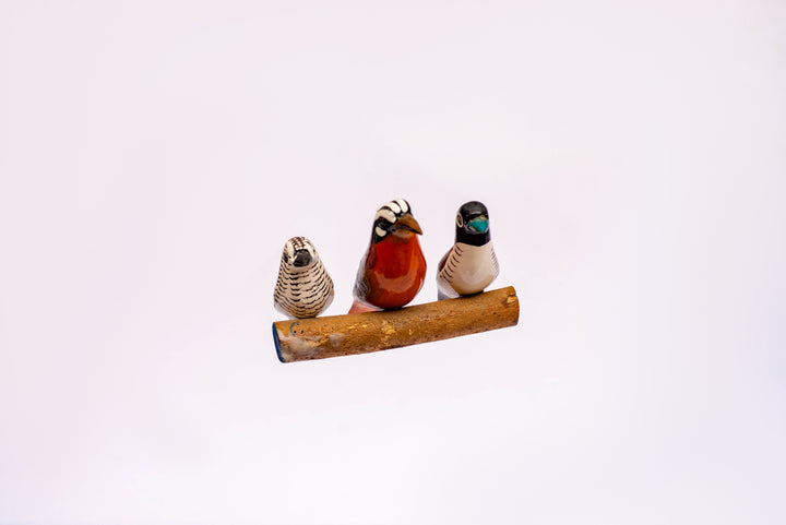 3 wooden little birds home deco