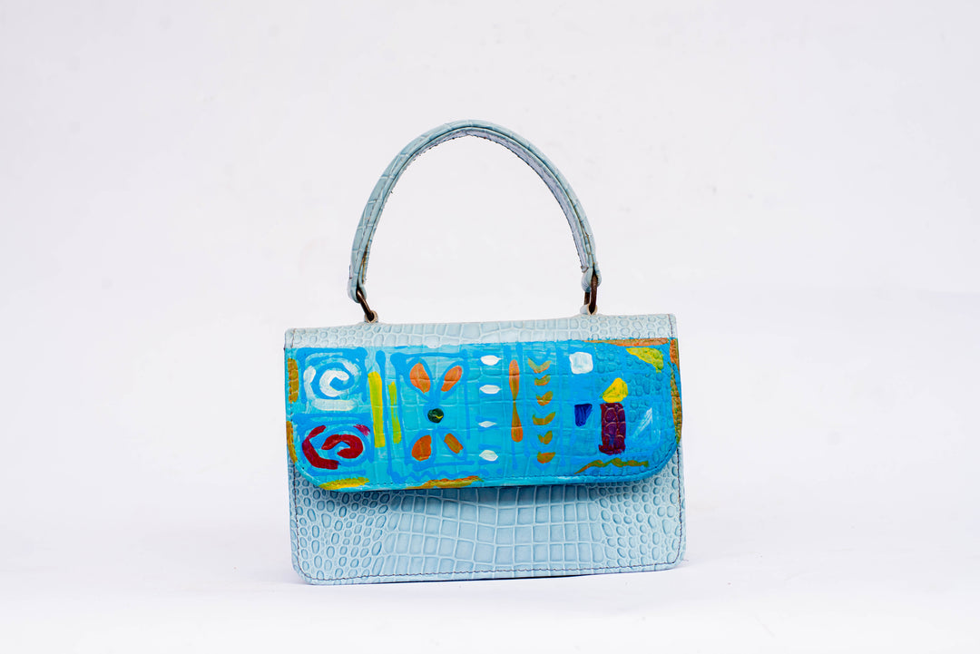 Blue Painted Mini Hand Bag