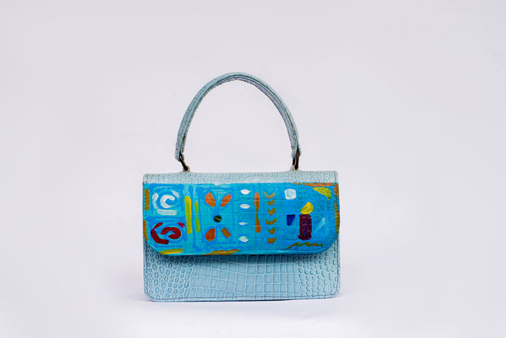 Blue Painted Mini Hand Bag